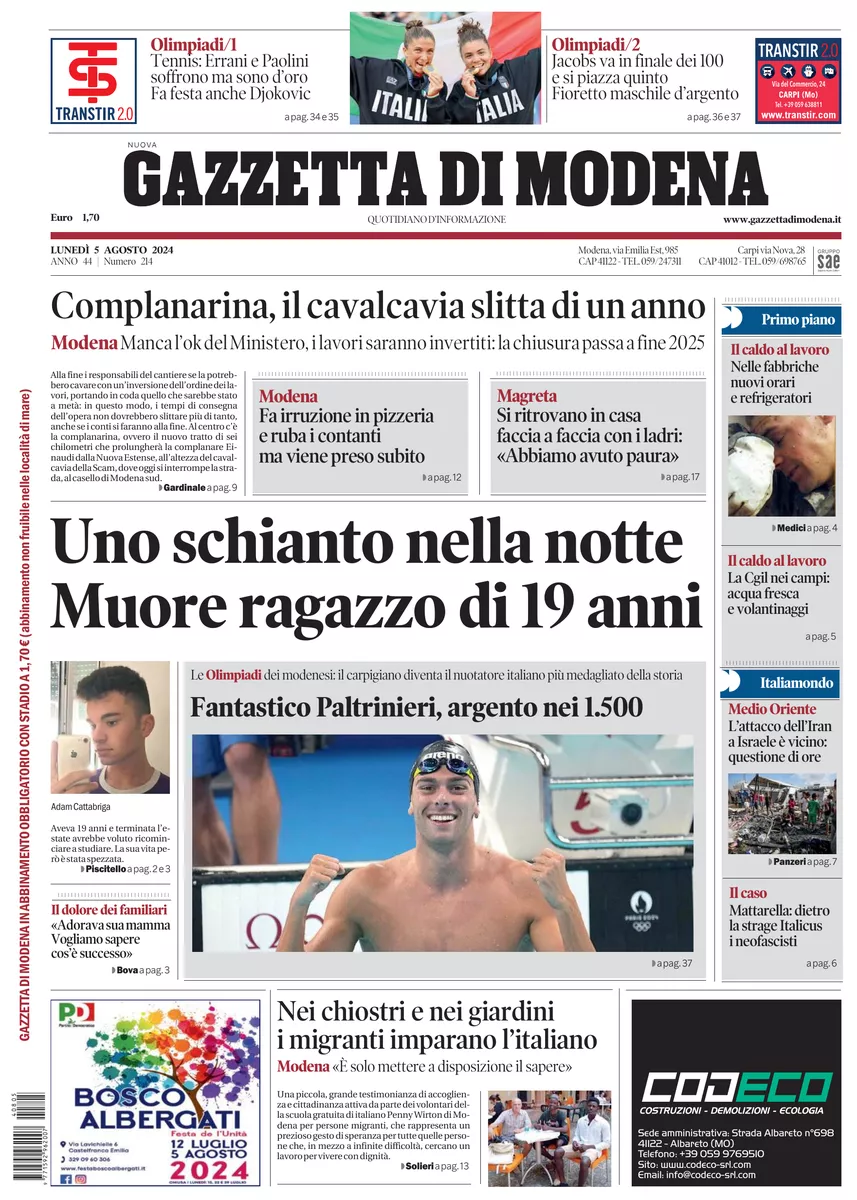 Prima-pagina-gazzetta di modena-oggi-edizione-del-2024-08-05